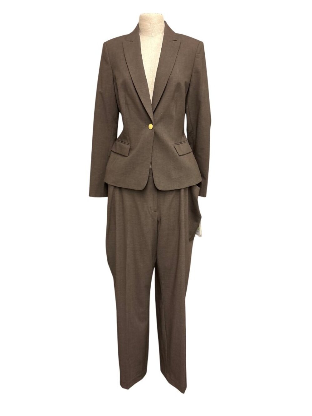 Calvin Klein Womens 2-Piece Suit Set Blazer Pants Gray Size 18W Gold Button Acce